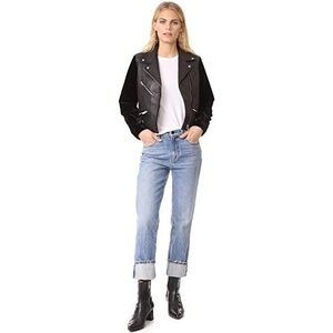 Veda Puzzle Velvet And Leather Moto Jacket